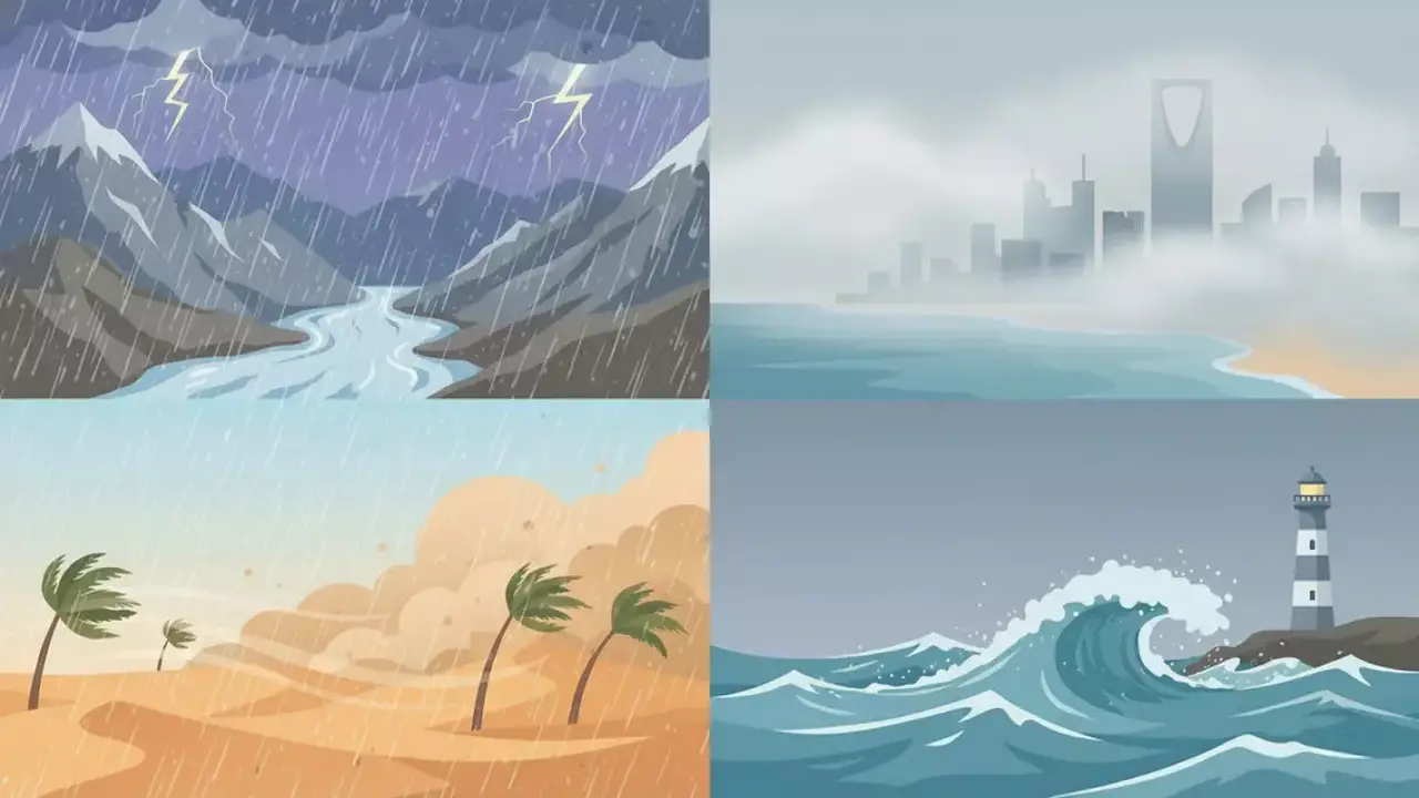 الأرصاد ترفع حالة الطوارئ مع اقتراب عاصفة مدمرة من 7 مناطق بالمملكة